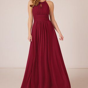 Azazie Burgundy Bonnie Floor Length Chiffon Bridesmaid Dress